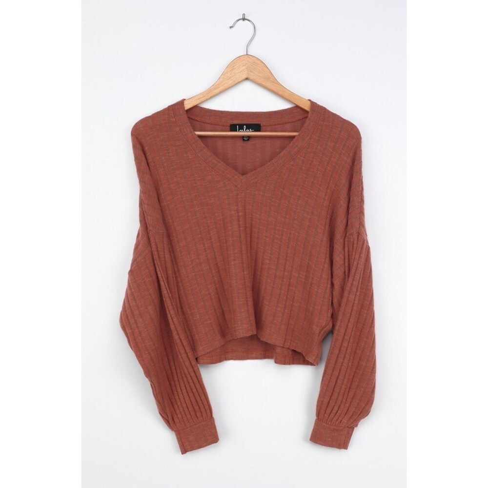 Lulus Style Forecast Rust Red Ribbed Sweater Top - Size M